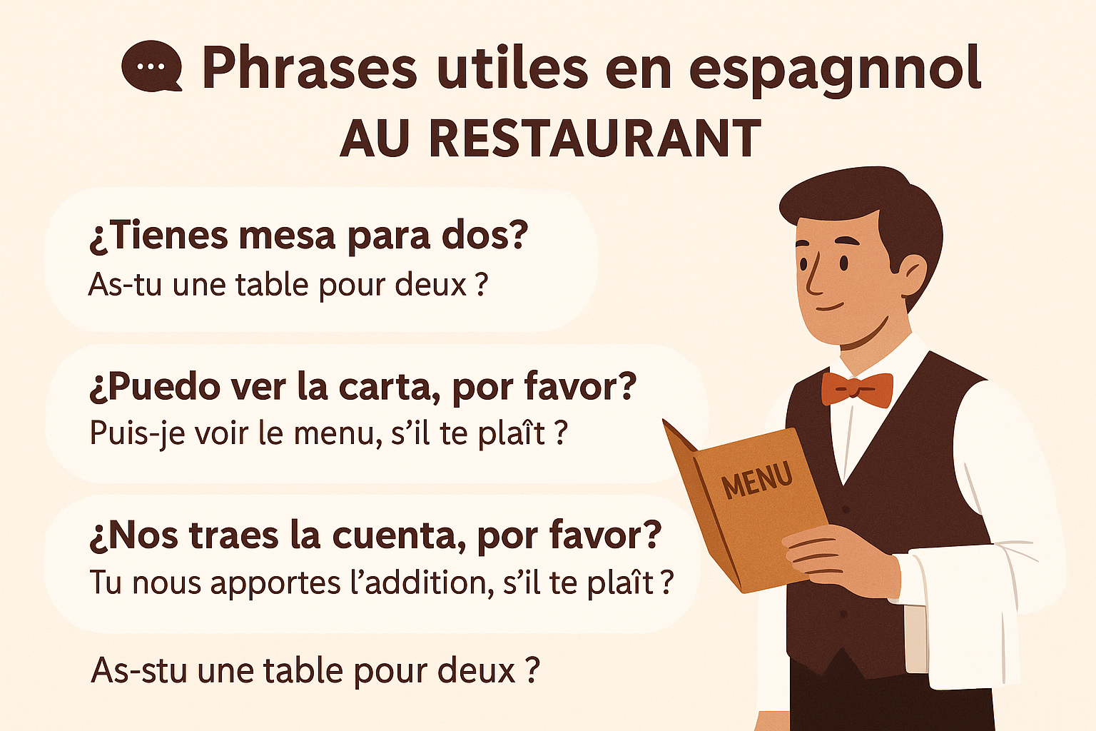 Phrases utiles en espagnol au restaurant